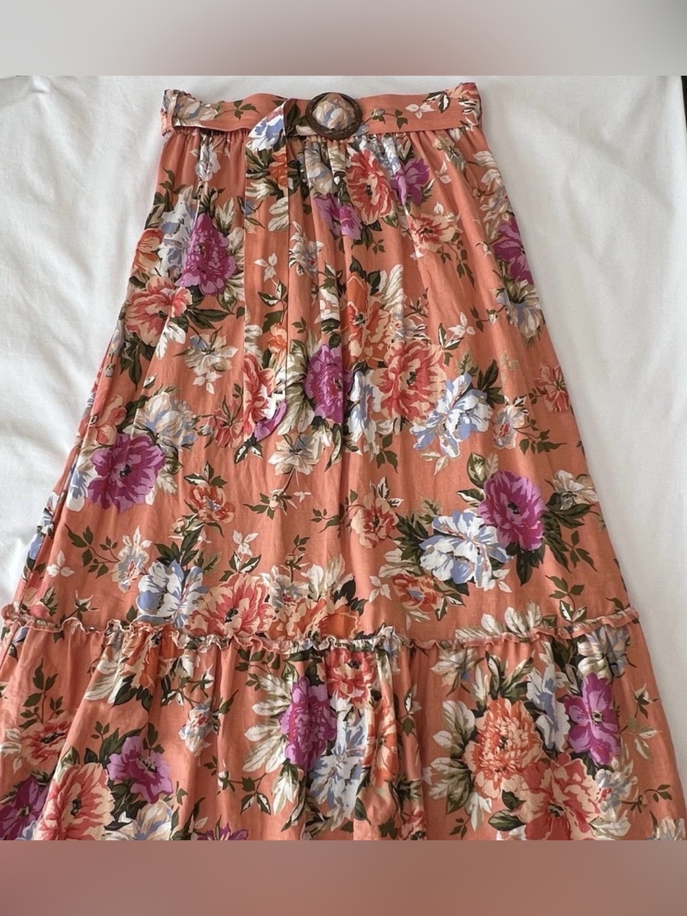 RACHEL Rachel Roy Peach Floral Tiered Maxi Skirt with Belt